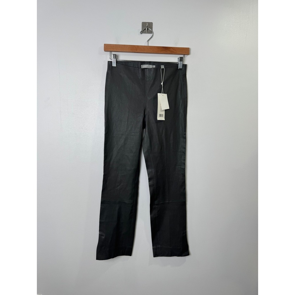 NWT Vince Women Grey Lamb Leather Split Hem Pant XS V420821225